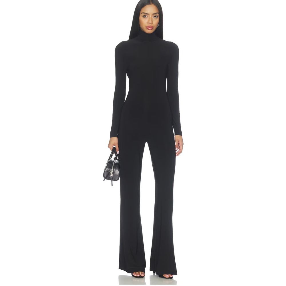 Norma Kamali Long Sleeve Turtleneck Fishtail Jumpsuit in Black sz M